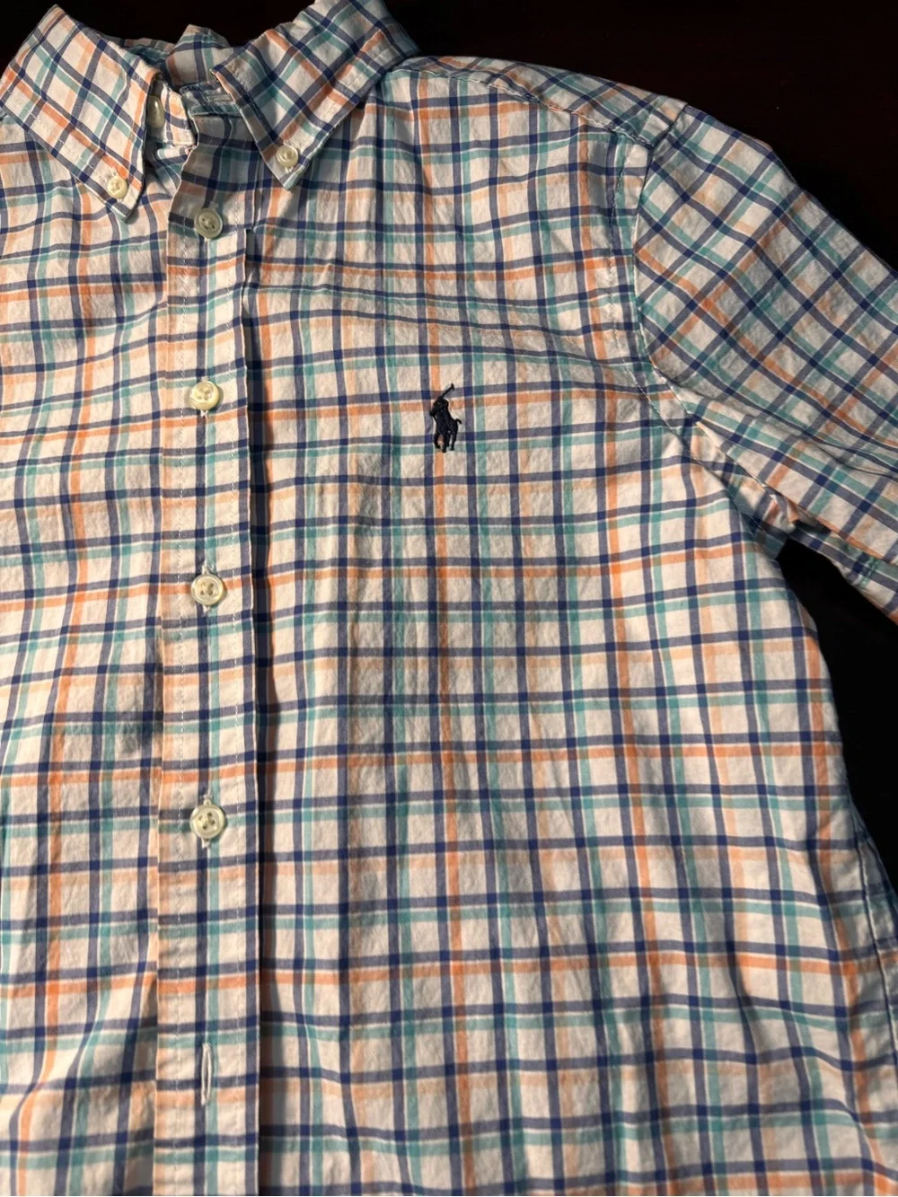 Ralph Lauren Short-Sleeve Plaid Button-Down Shirt - Blue & Orange